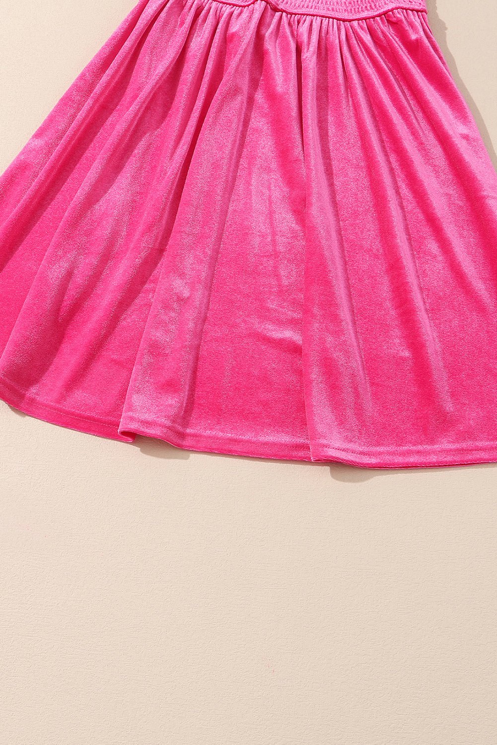 Moss Green Frilled Neck Smocked Bodice Velvet Dress