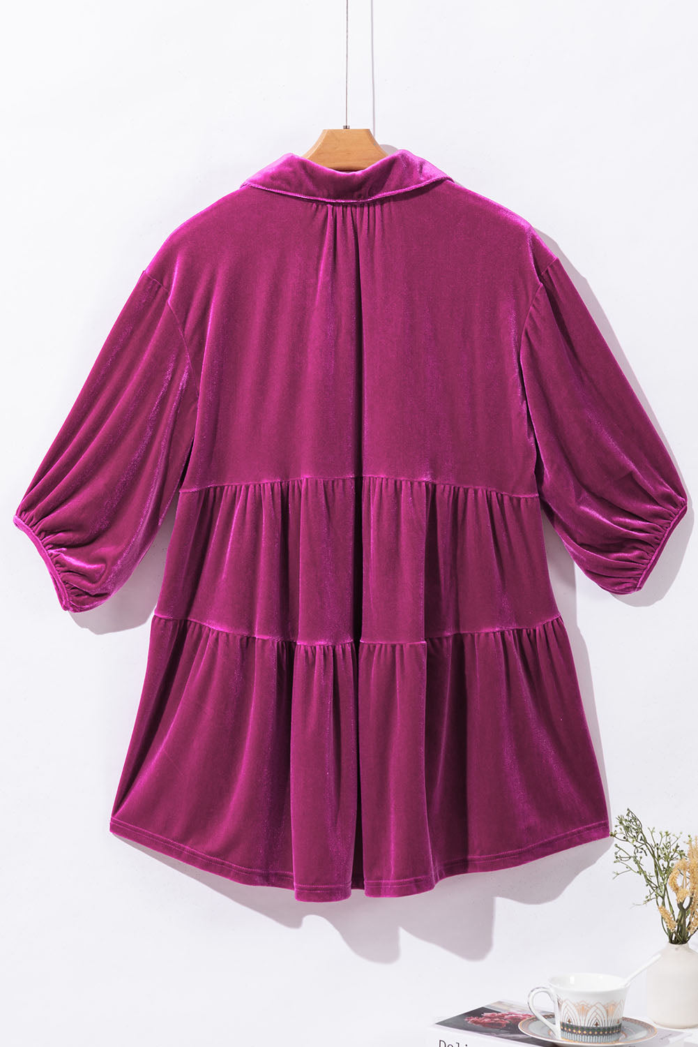 Dark Grey 3/4 Sleeve Tunic Babydoll Velvet Shirt