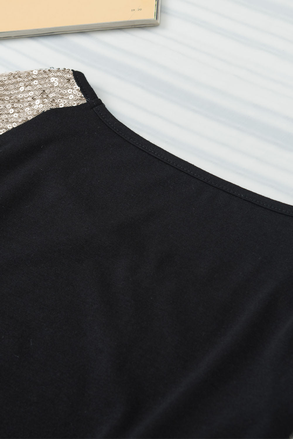 White Sequin Patch Chest Pocket Raglan Sleeve Top
