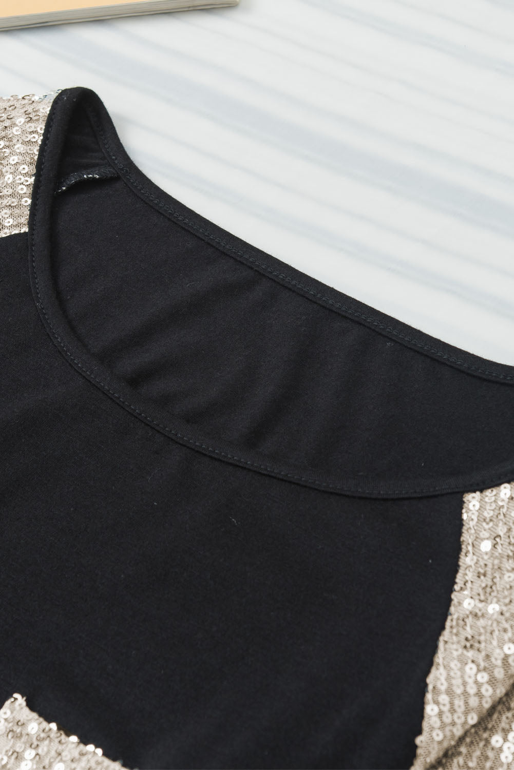 White Sequin Patch Chest Pocket Raglan Sleeve Top