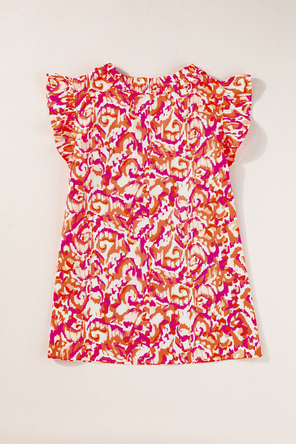 Green Abstract Print Ruffled Trim Tied Split Neck Tank Top
