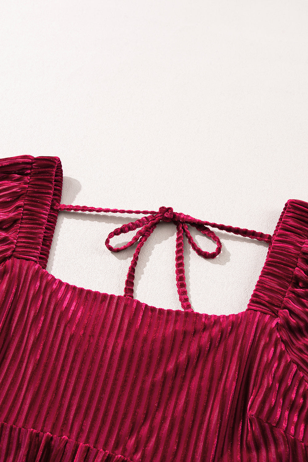 Green Tie Back Square Neck Velvet Babydoll Dress