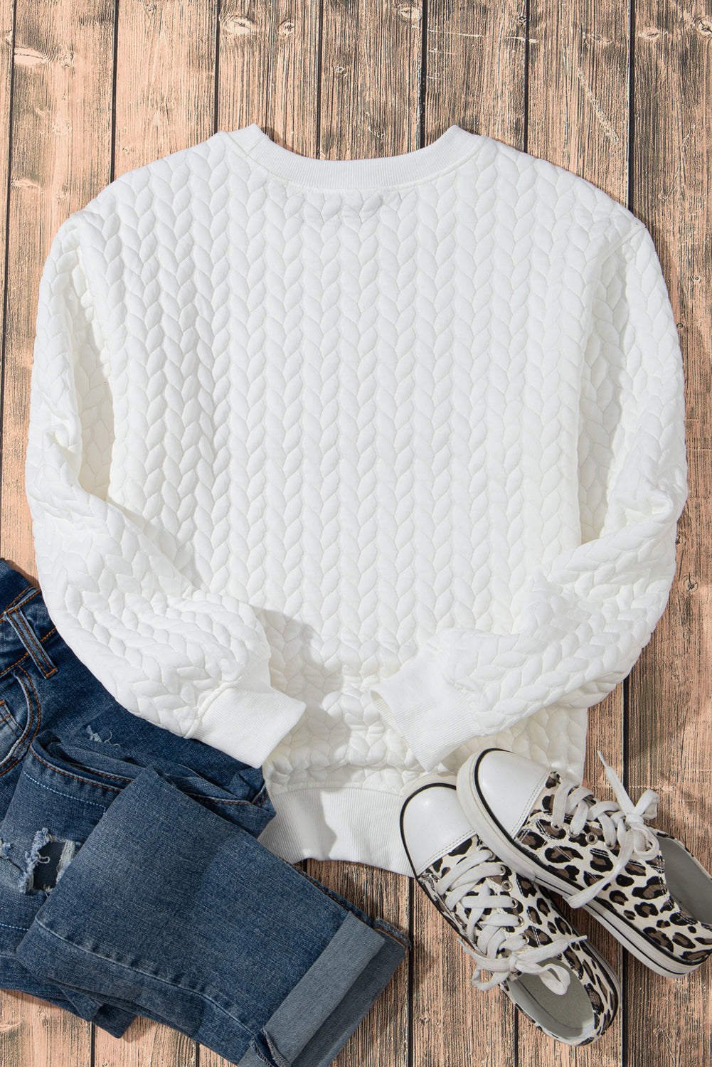 White Merry And Bright Cable Knit Pullover Sweatshirt