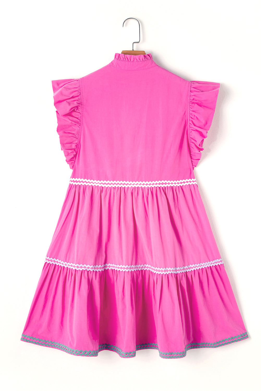 Beau Blue Ric Rac Colorblock Flutter Sleeve V Neck Tiered Dress