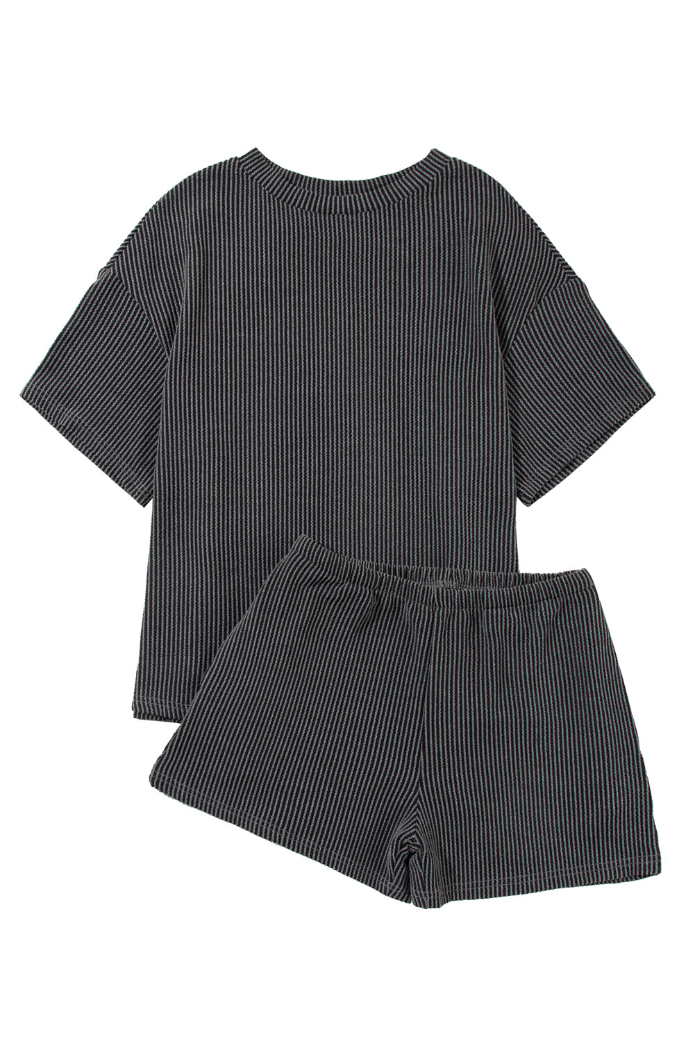 Orange Ribbed Textured Knit Loose Fit Tee and Shorts Set