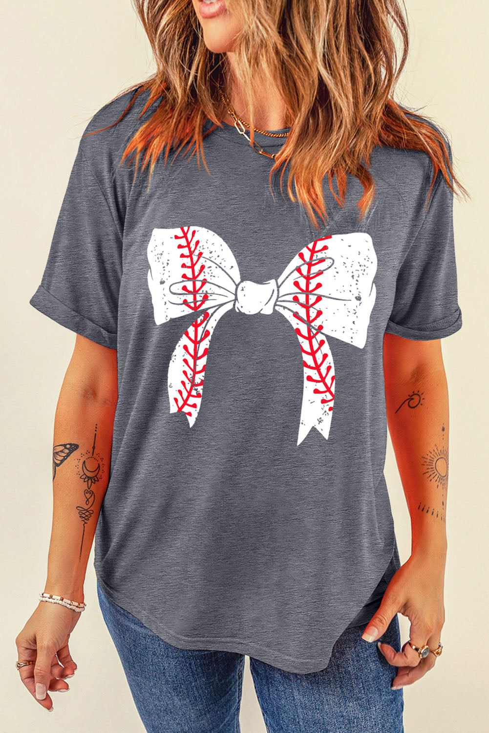 Baseball Bowknot Graphic Casual Tee