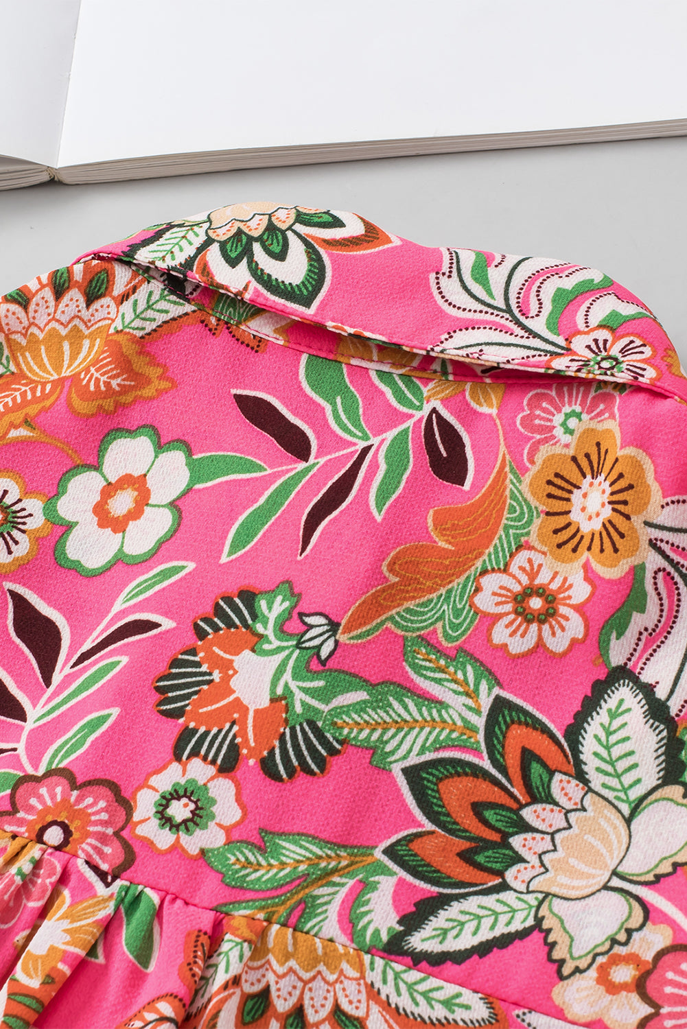 Strawberry Pink Floral Print Smocked Cuff Puff Sleeve Shirt