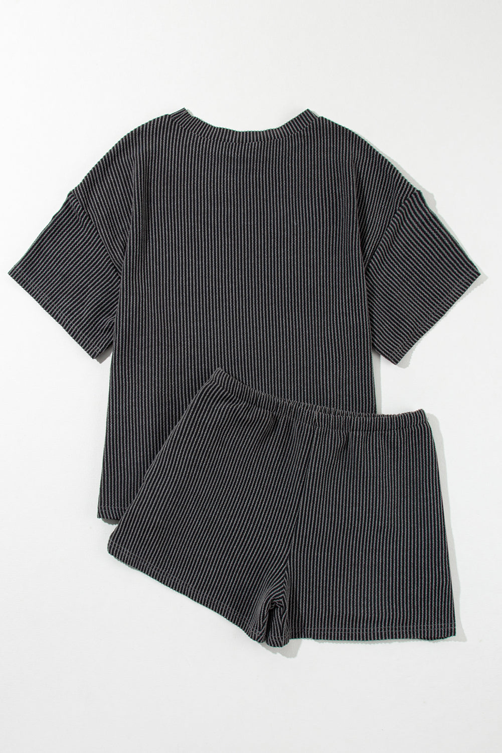Orange Ribbed Textured Knit Loose Fit Tee and Shorts Set