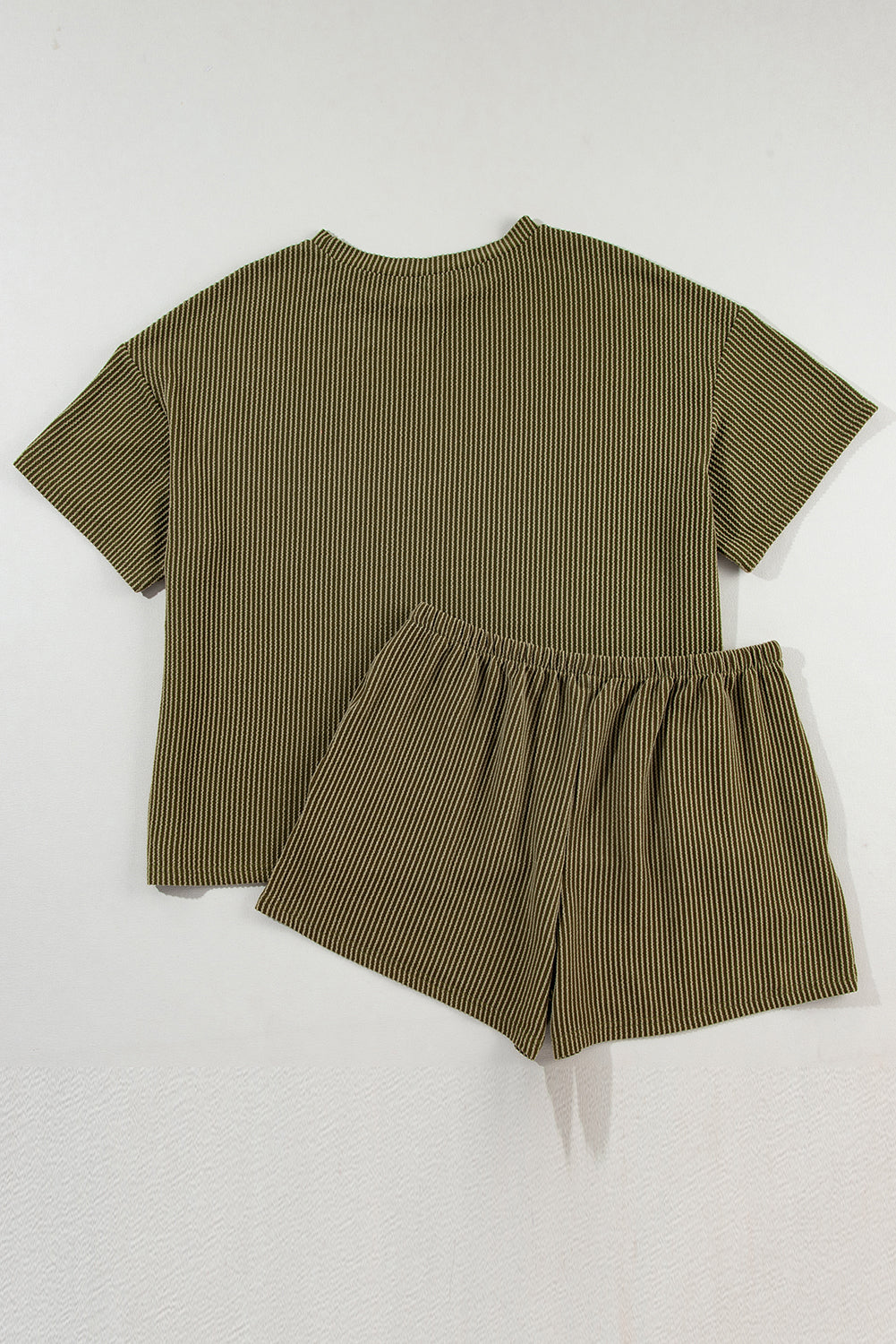 Orange Ribbed Textured Knit Loose Fit Tee and Shorts Set