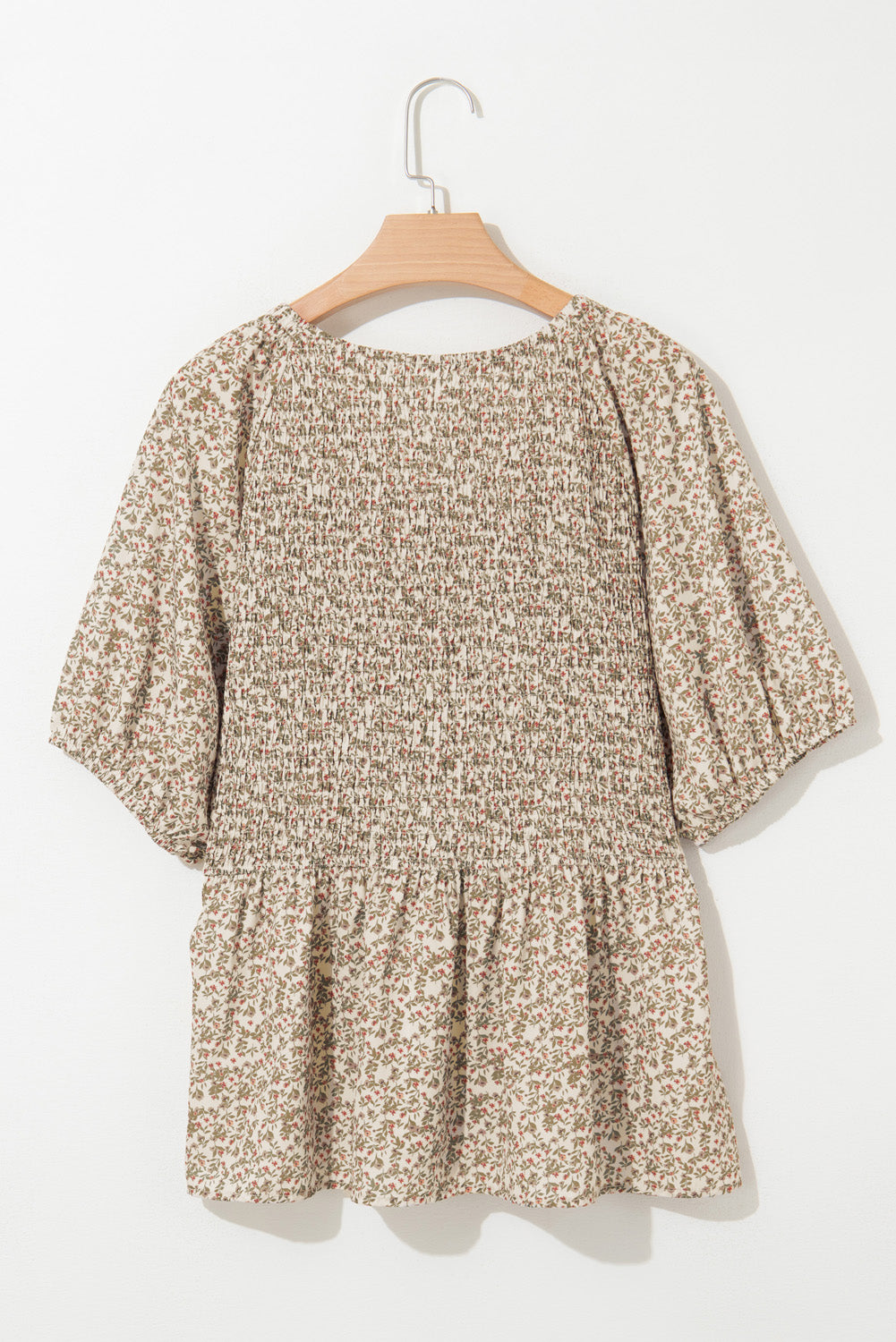 Green Puff Sleeve Smocked Top