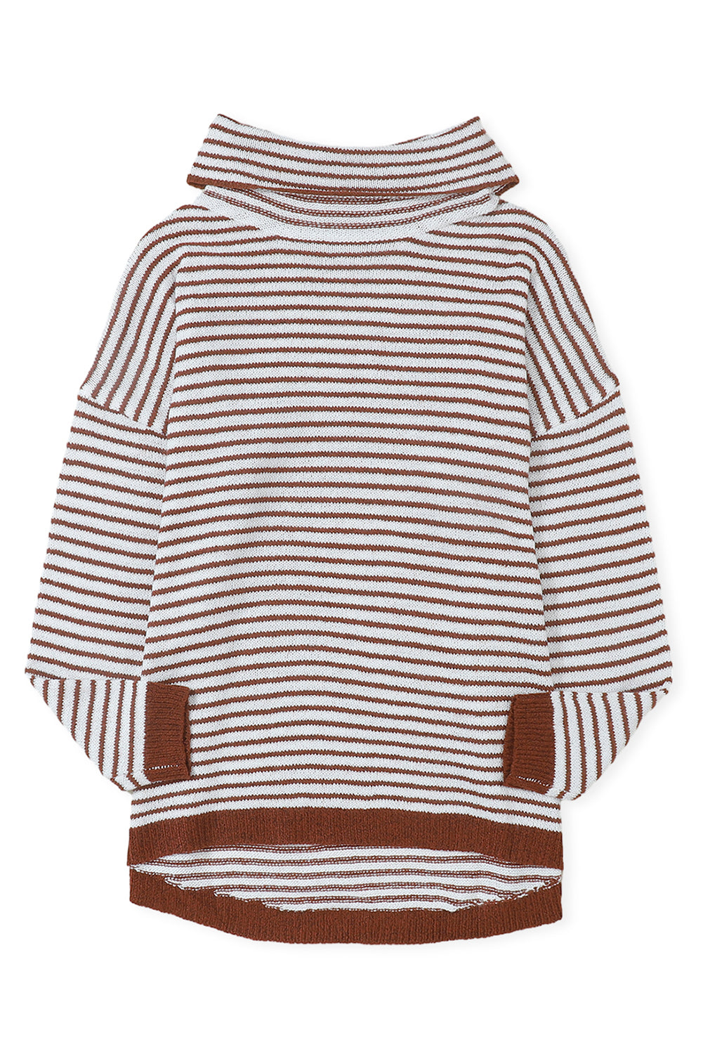 Gray Striped Turtleneck Loose Sweater