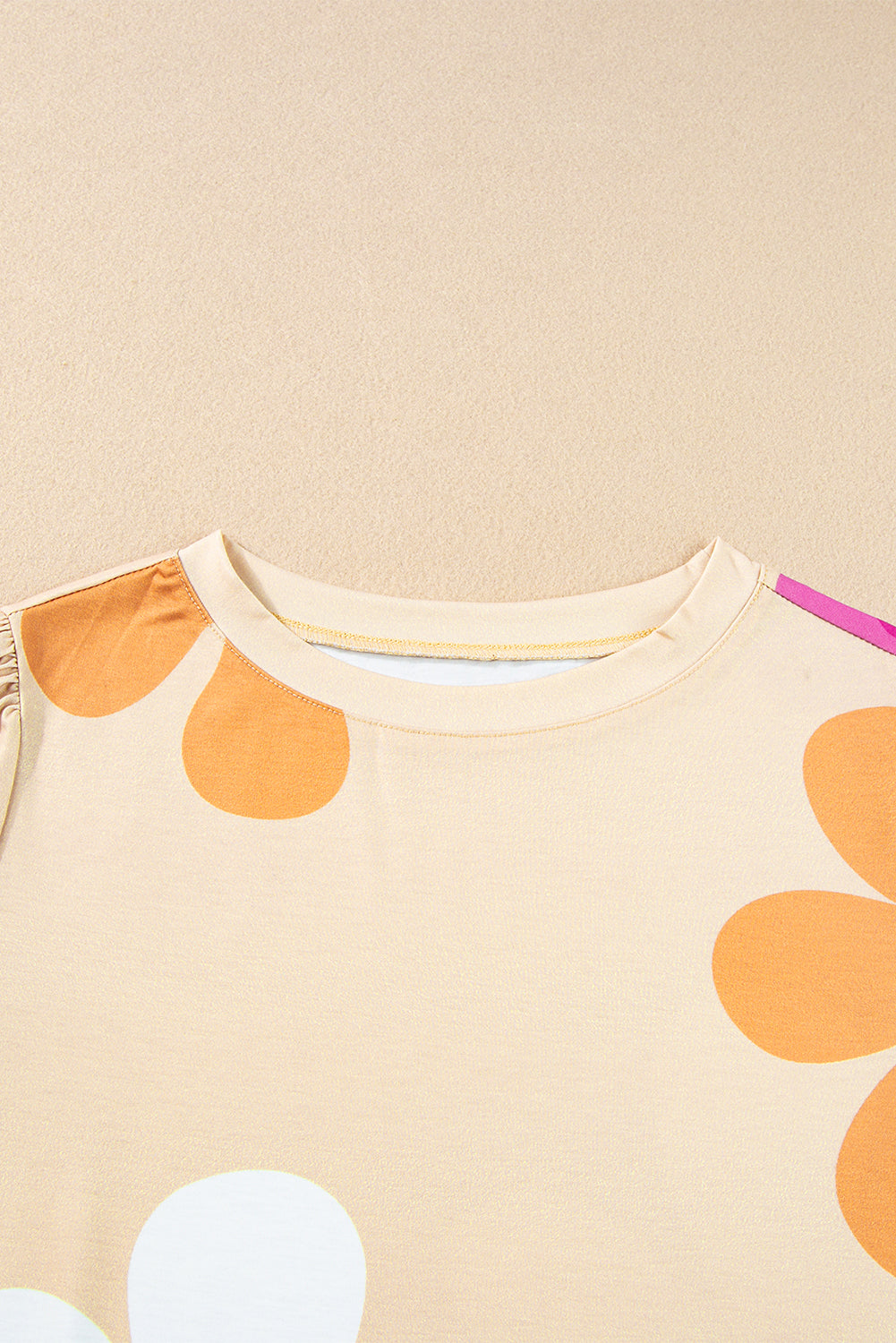 Pink Flower Print Bubble Sleeve Tee
