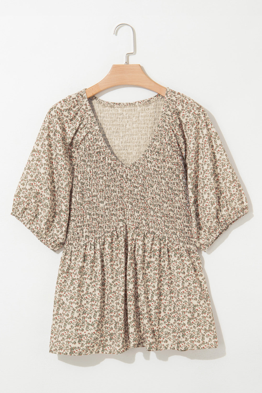 Green Puff Sleeve Smocked Top