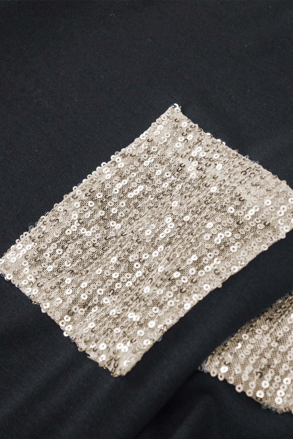 White Sequin Patch Chest Pocket Raglan Sleeve Top