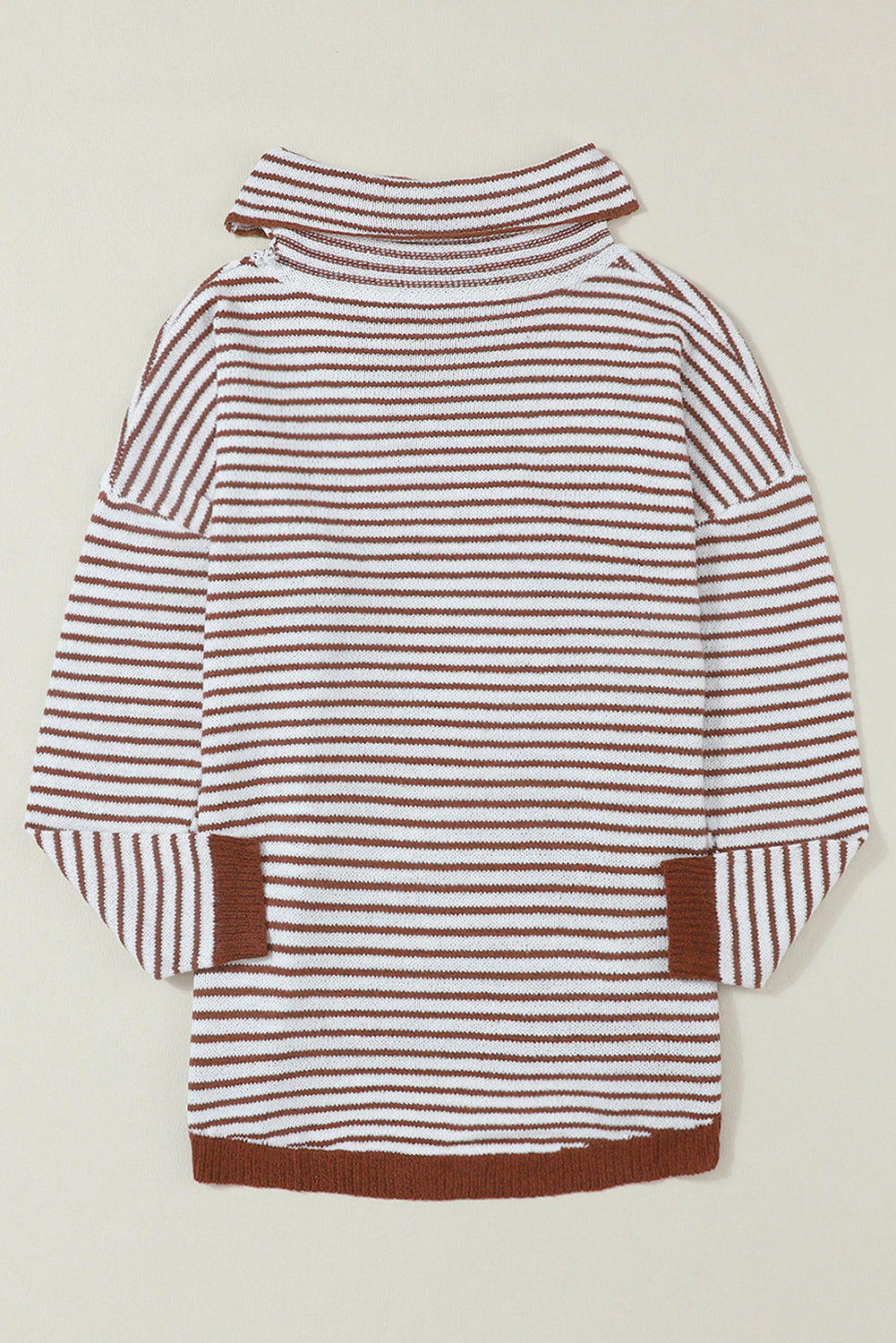 Gray Striped Turtleneck Loose Sweater