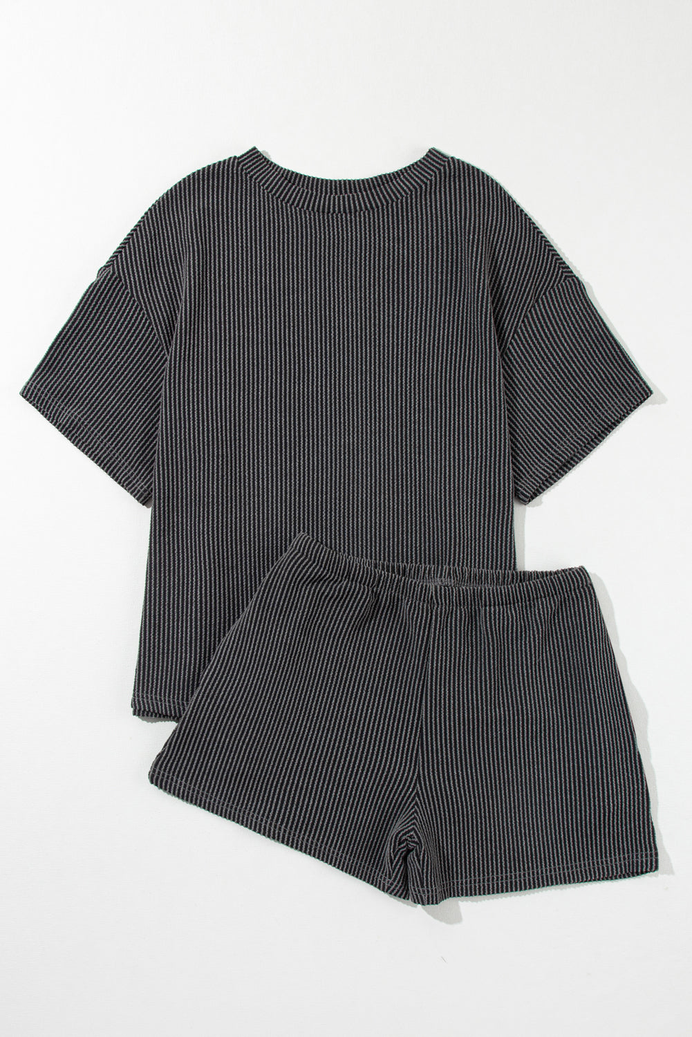 Orange Ribbed Textured Knit Loose Fit Tee and Shorts Set