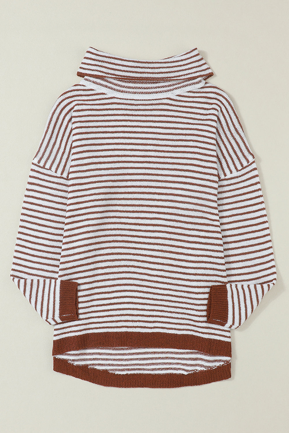 Gray Striped Turtleneck Loose Sweater