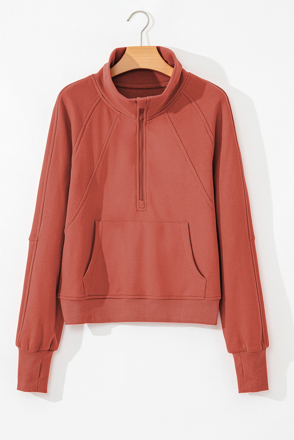 Bonbon Fleece Lined Zip Up Stand Collar Thumbhole Sleeve Sweatshirt