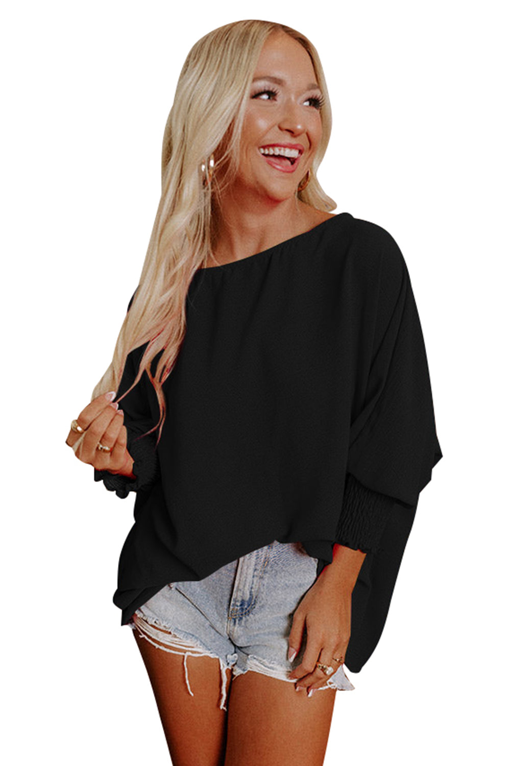 Apricot Smocked Wrist Shift Top