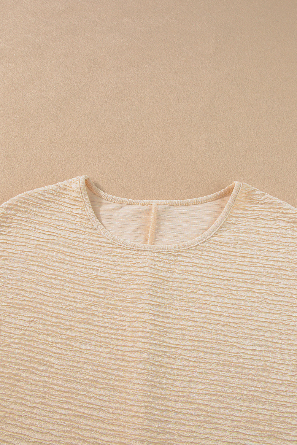 Light Pink Solid Textured Ruffled Short Sleeve Blouse