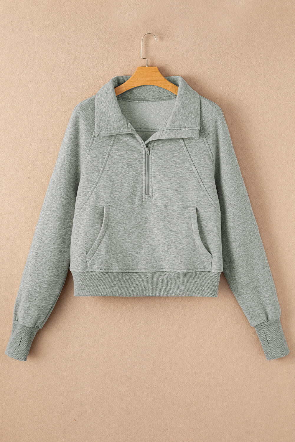 Bonbon Fleece Lined Zip Up Stand Collar Thumbhole Sleeve Sweatshirt