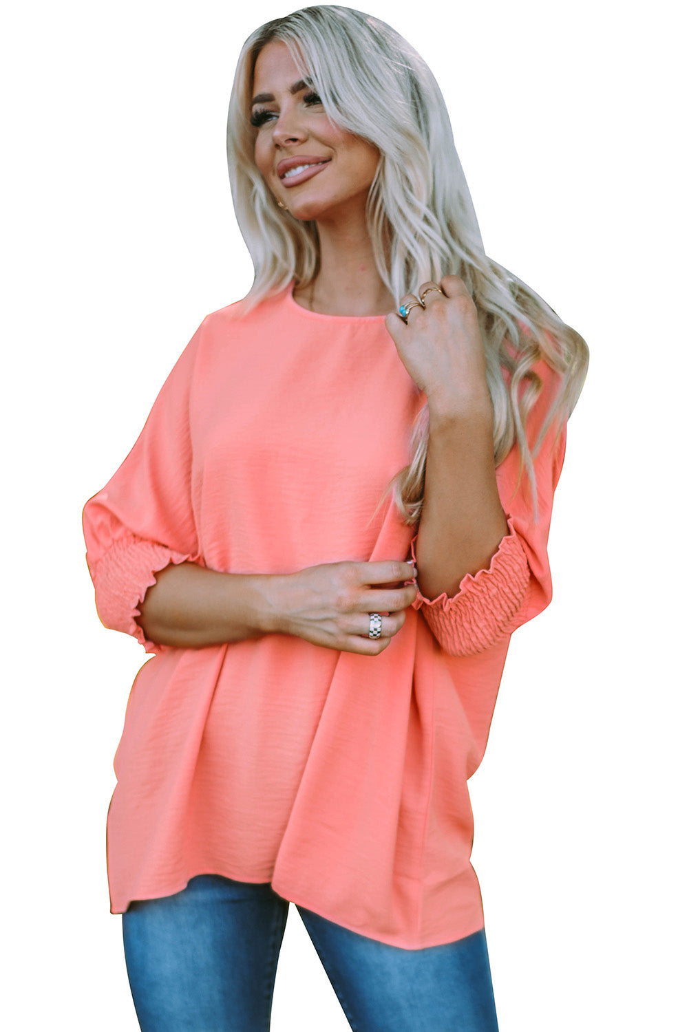 Apricot Smocked Wrist Shift Top