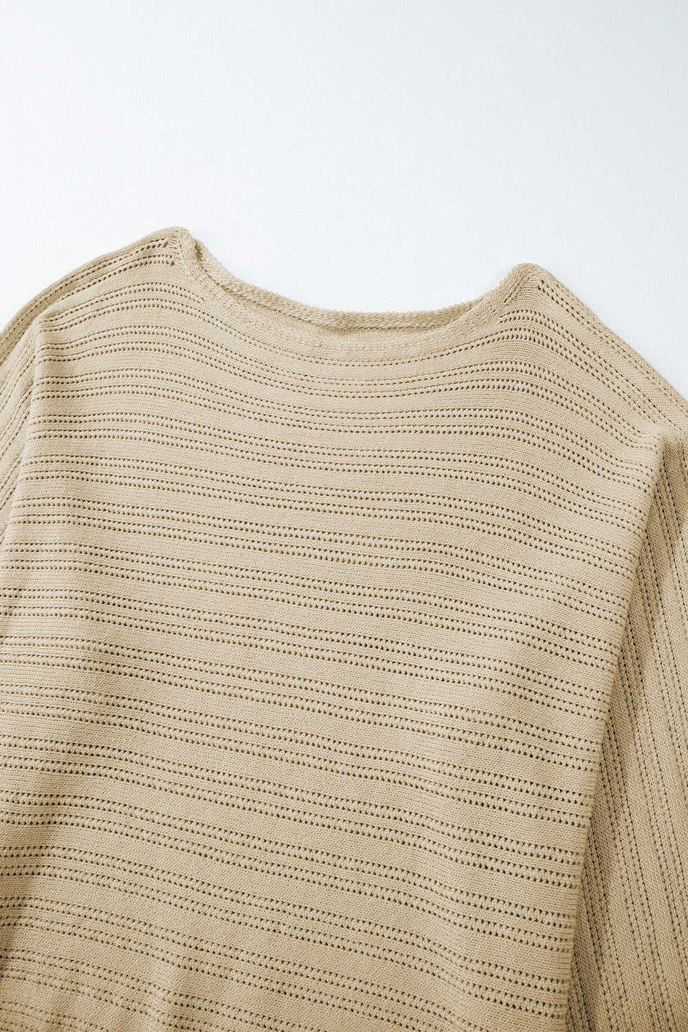 Jungle Green Lantern Sleeve Eyelets Textured Knit Sweater
