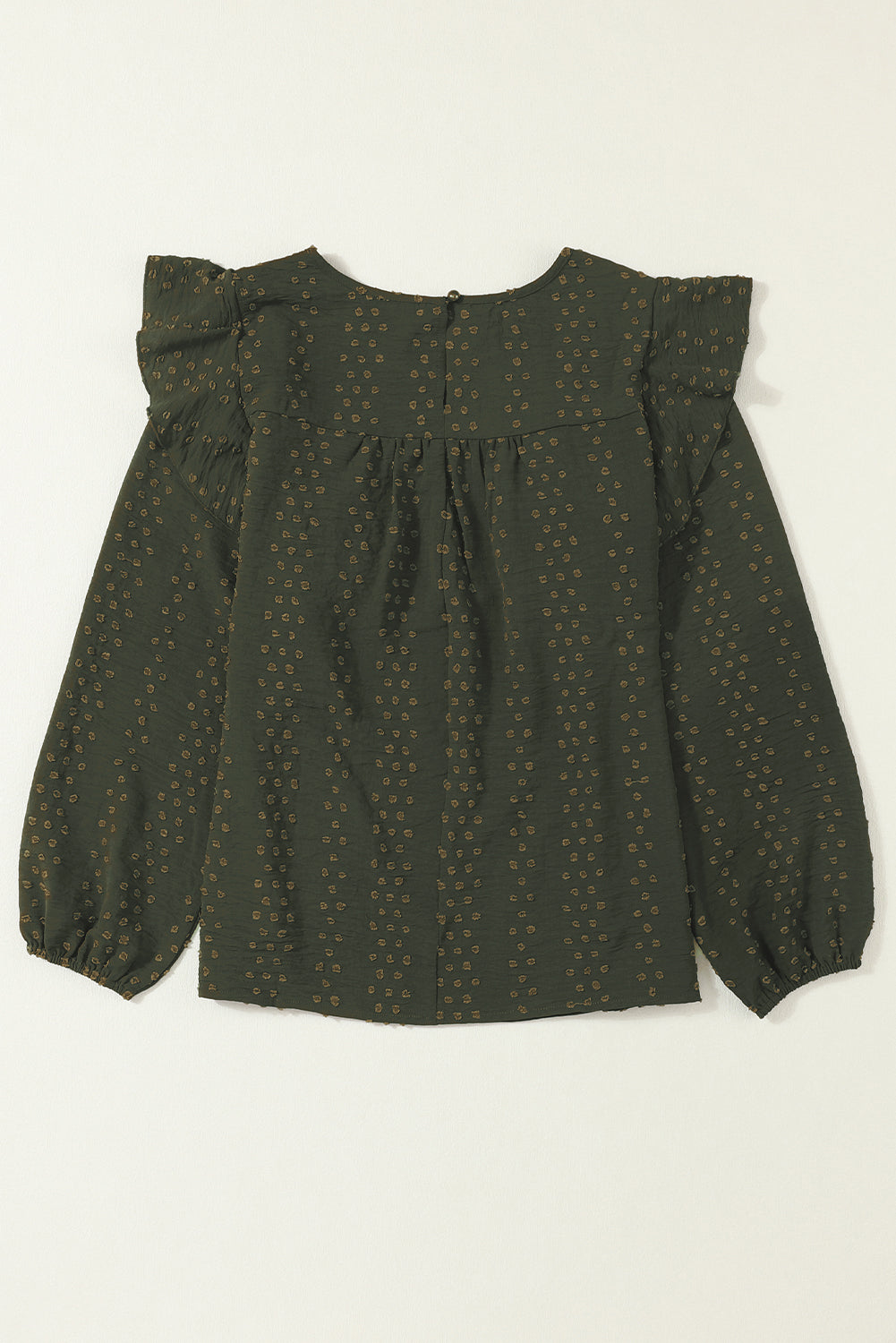 Black Lace Eyelet Ruffle Shoulder Long Sleeve Blouse