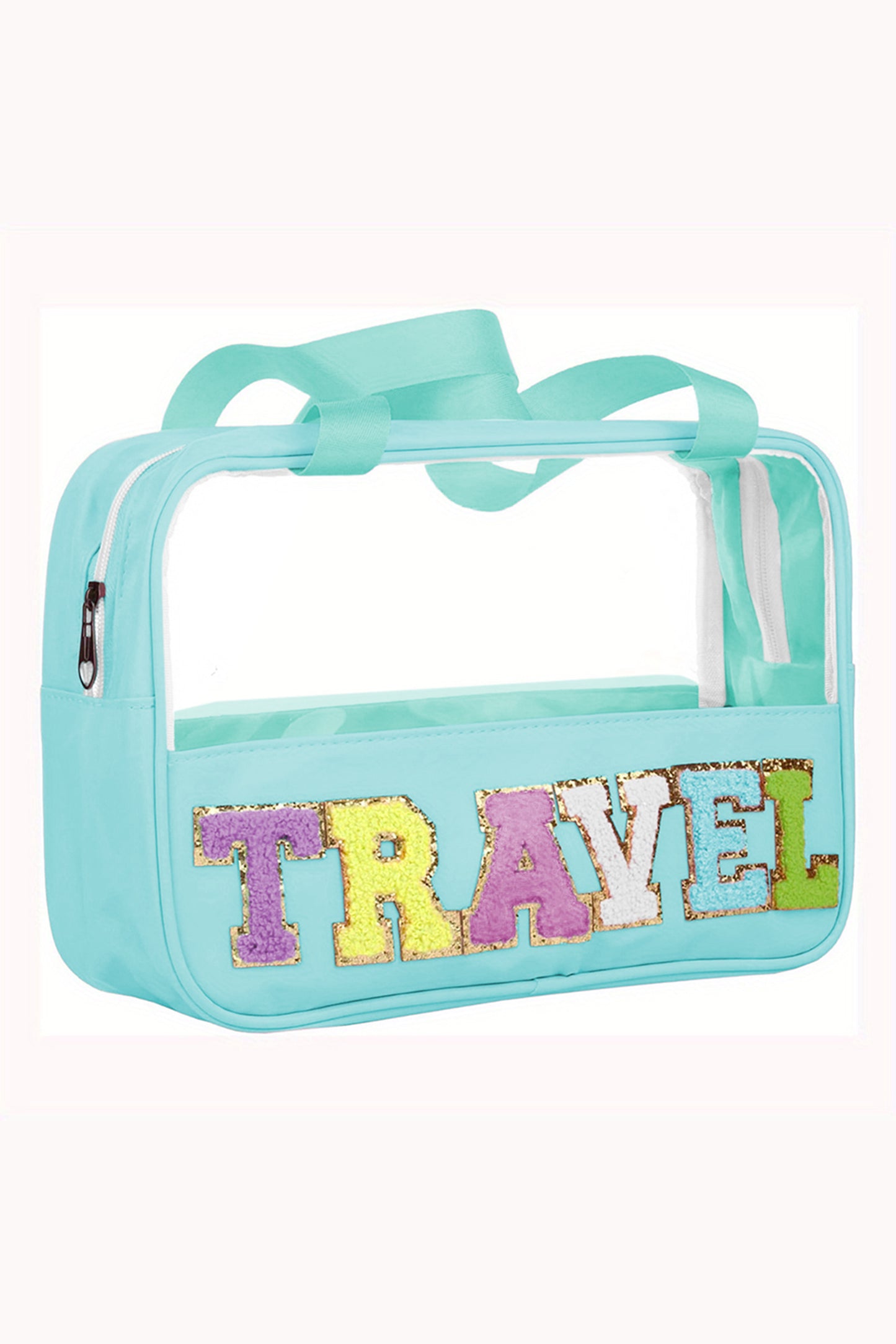 Black TRAVEL Chenille Letter Clear PVC Makeup Bag