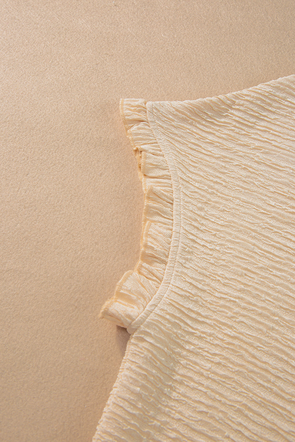 Light Pink Solid Textured Ruffled Short Sleeve Blouse