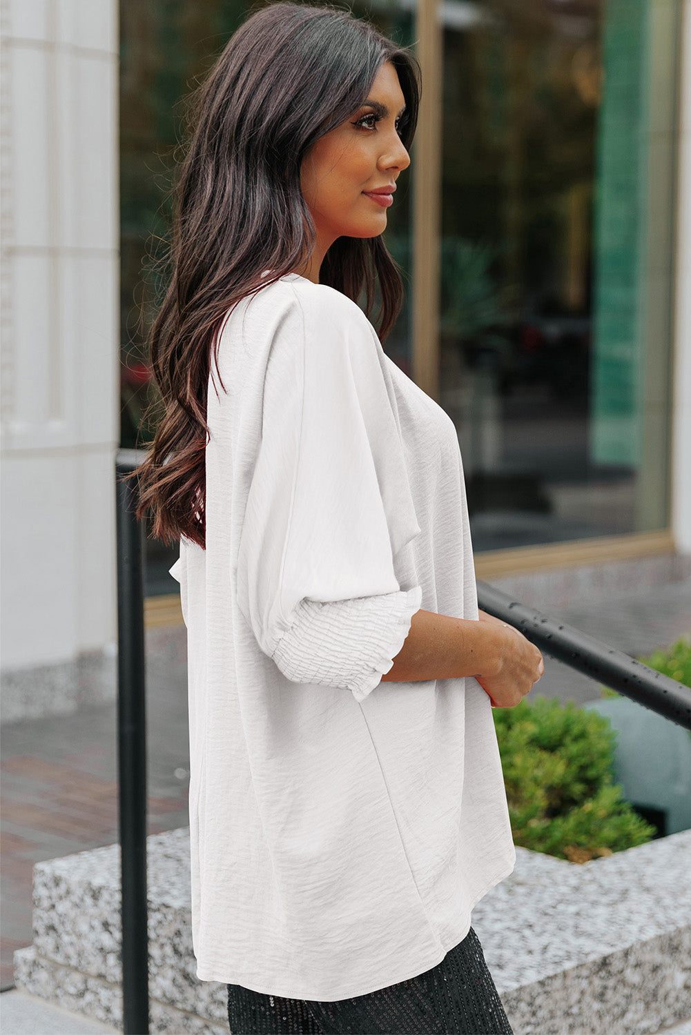 Apricot Smocked Wrist Shift Top