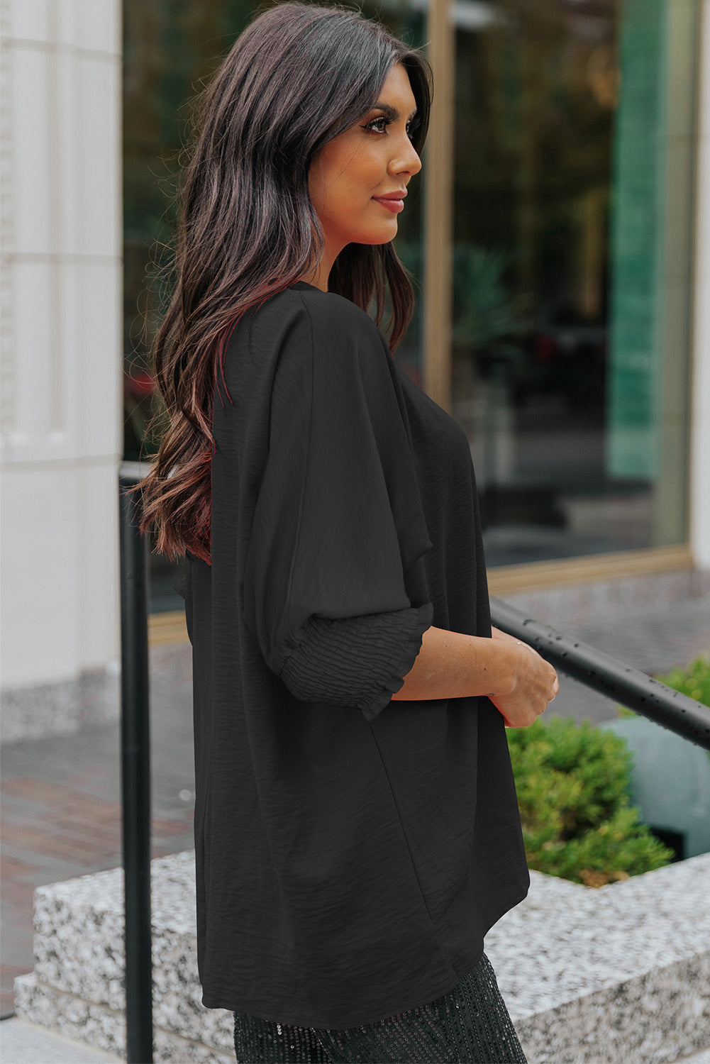 Apricot Smocked Wrist Shift Top