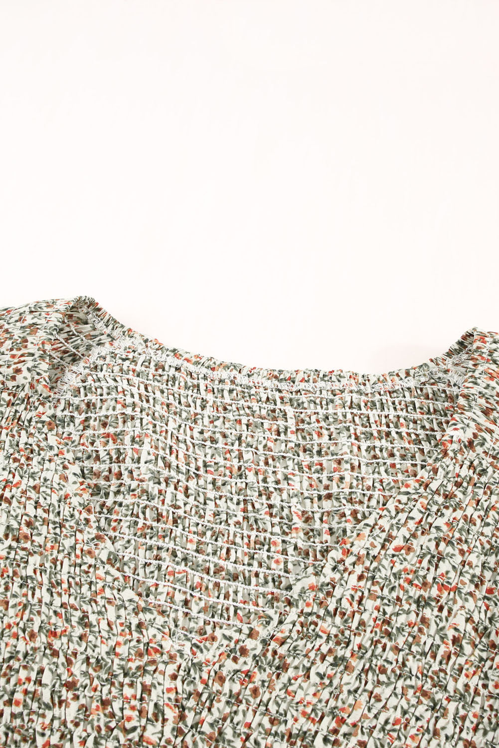 Green Puff Sleeve Smocked Top