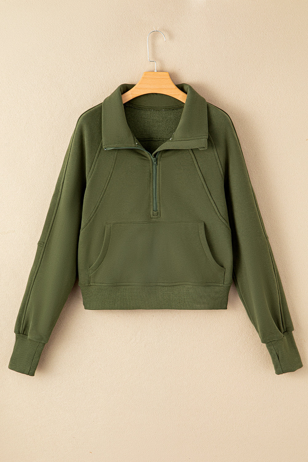Bonbon Fleece Lined Zip Up Stand Collar Thumbhole Sleeve Sweatshirt