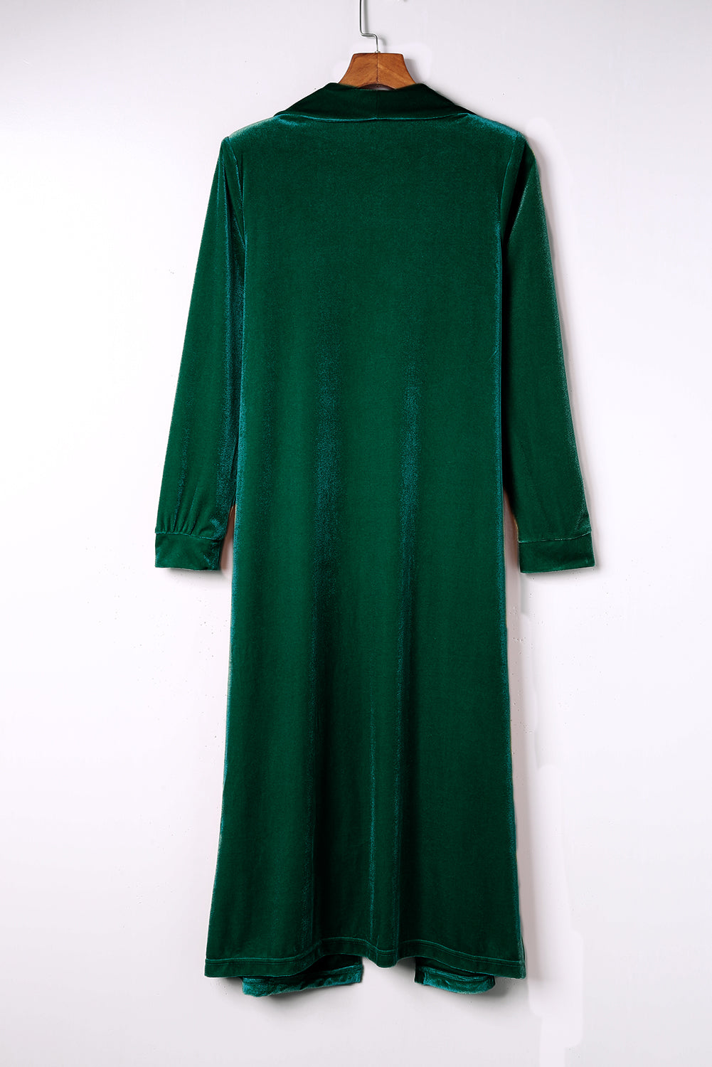 Fiery Red Velvet Open Front Pocketed Long Duster