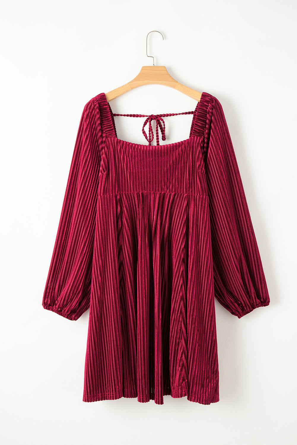 Green Tie Back Square Neck Velvet Babydoll Dress