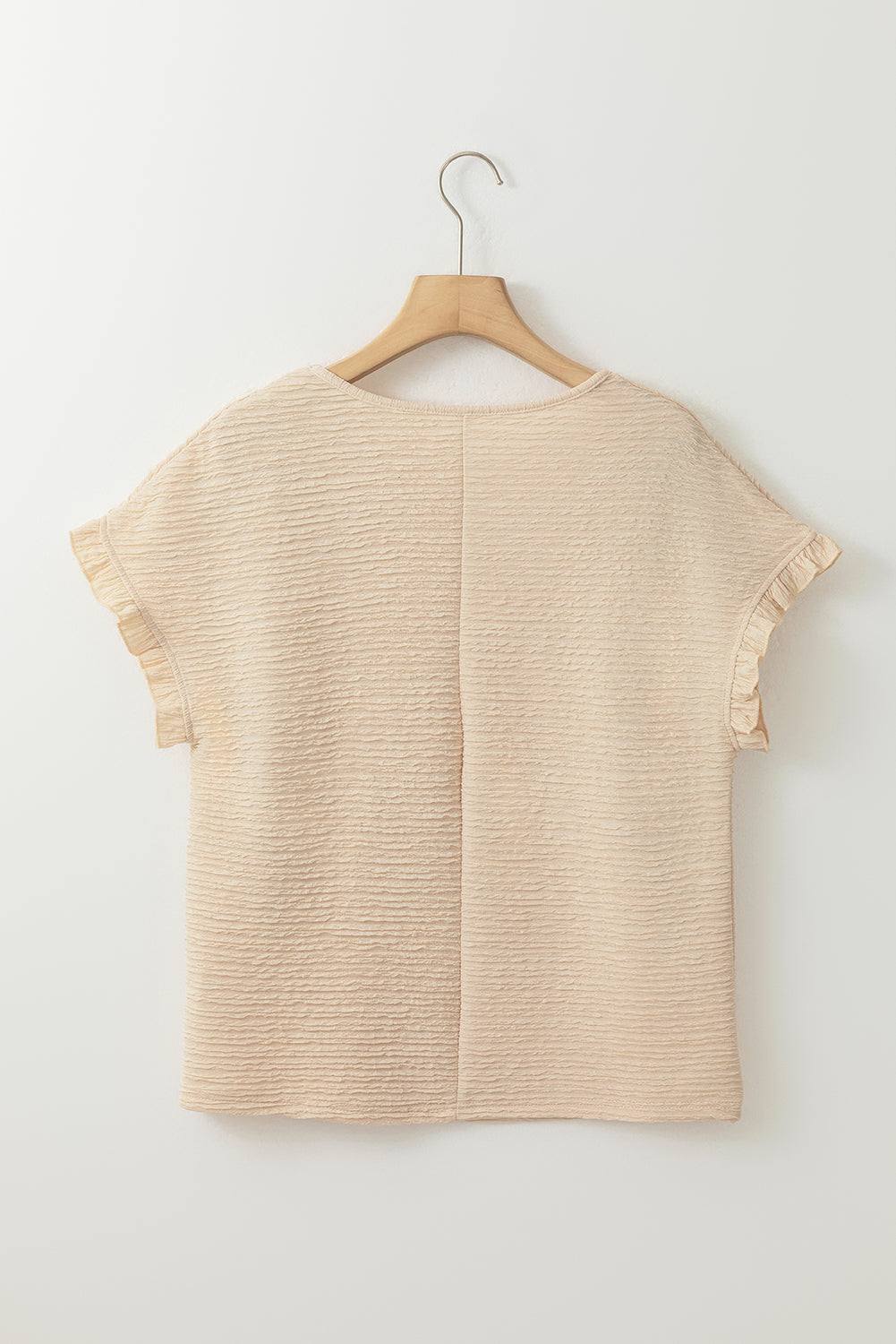 Light Pink Solid Textured Ruffled Short Sleeve Blouse