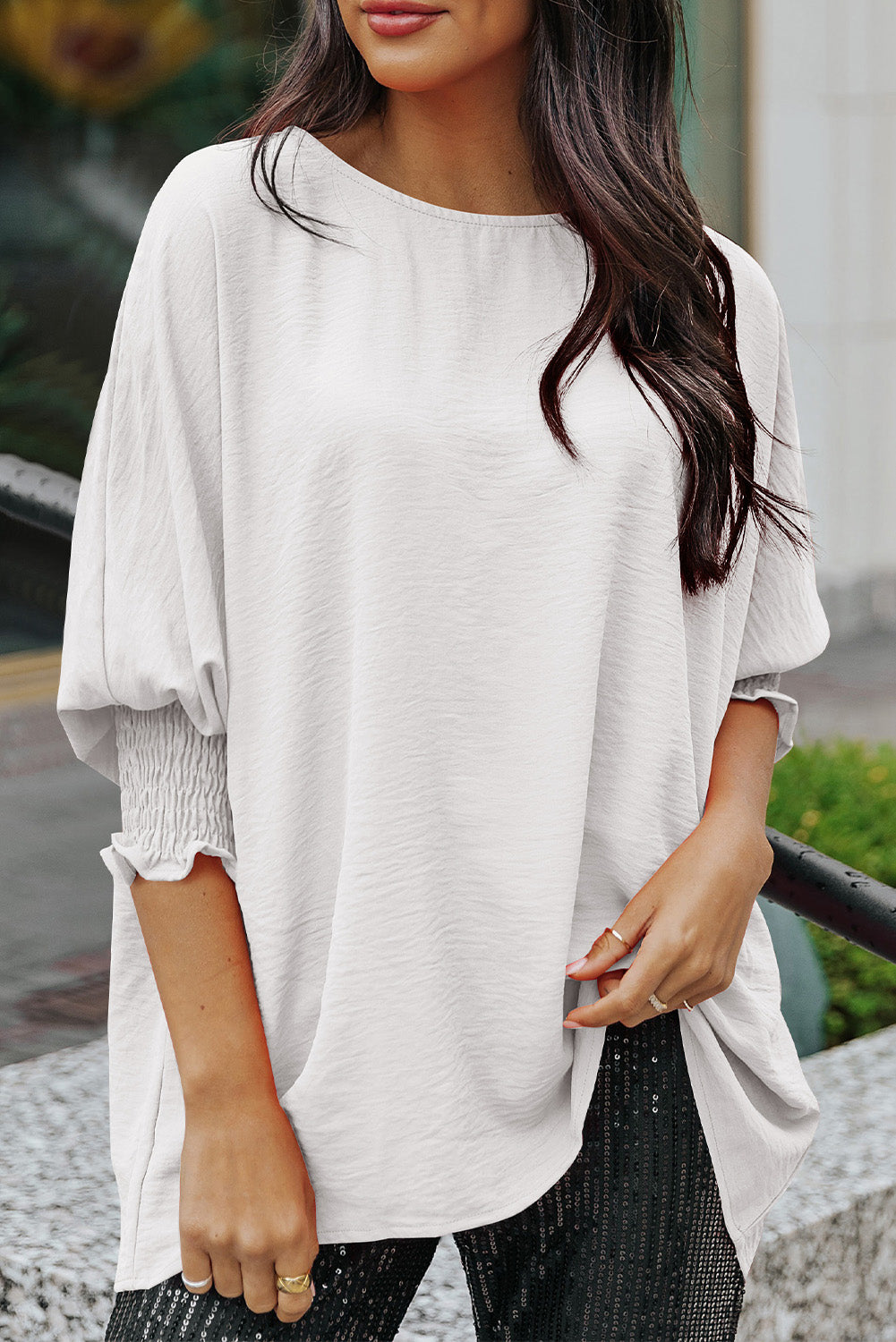 Apricot Smocked Wrist Shift Top