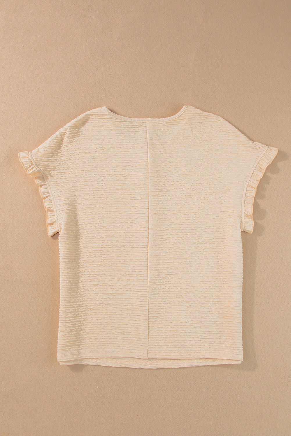 Light Pink Solid Textured Ruffled Short Sleeve Blouse