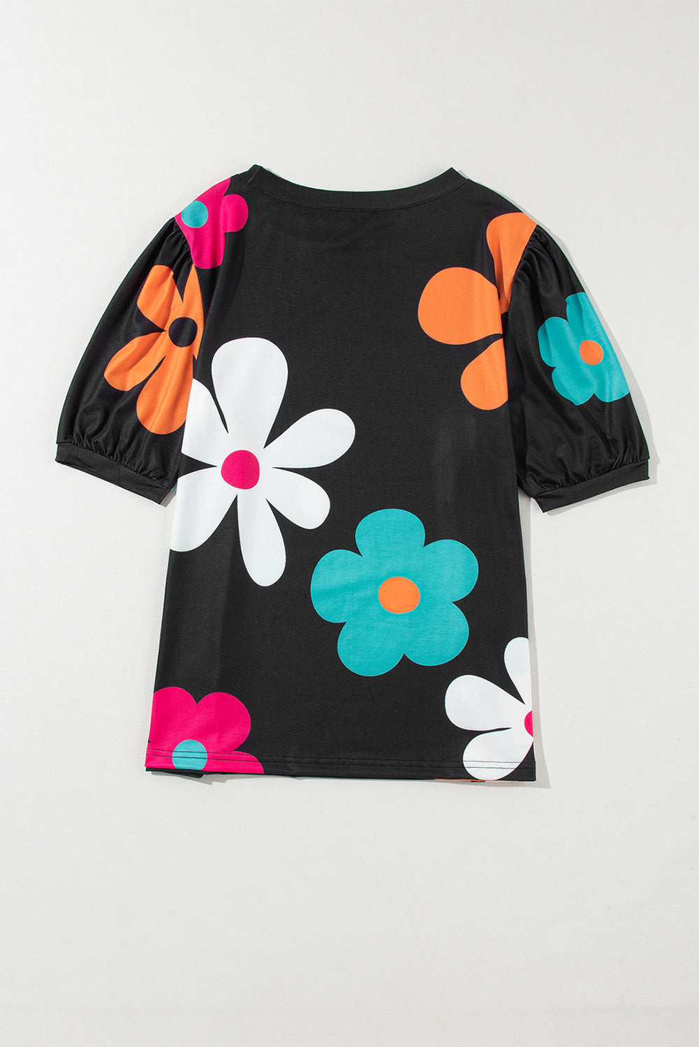Pink Flower Print Bubble Sleeve Tee