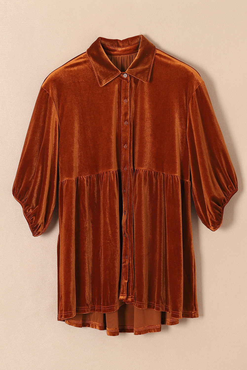 Dark Grey 3/4 Sleeve Tunic Babydoll Velvet Shirt