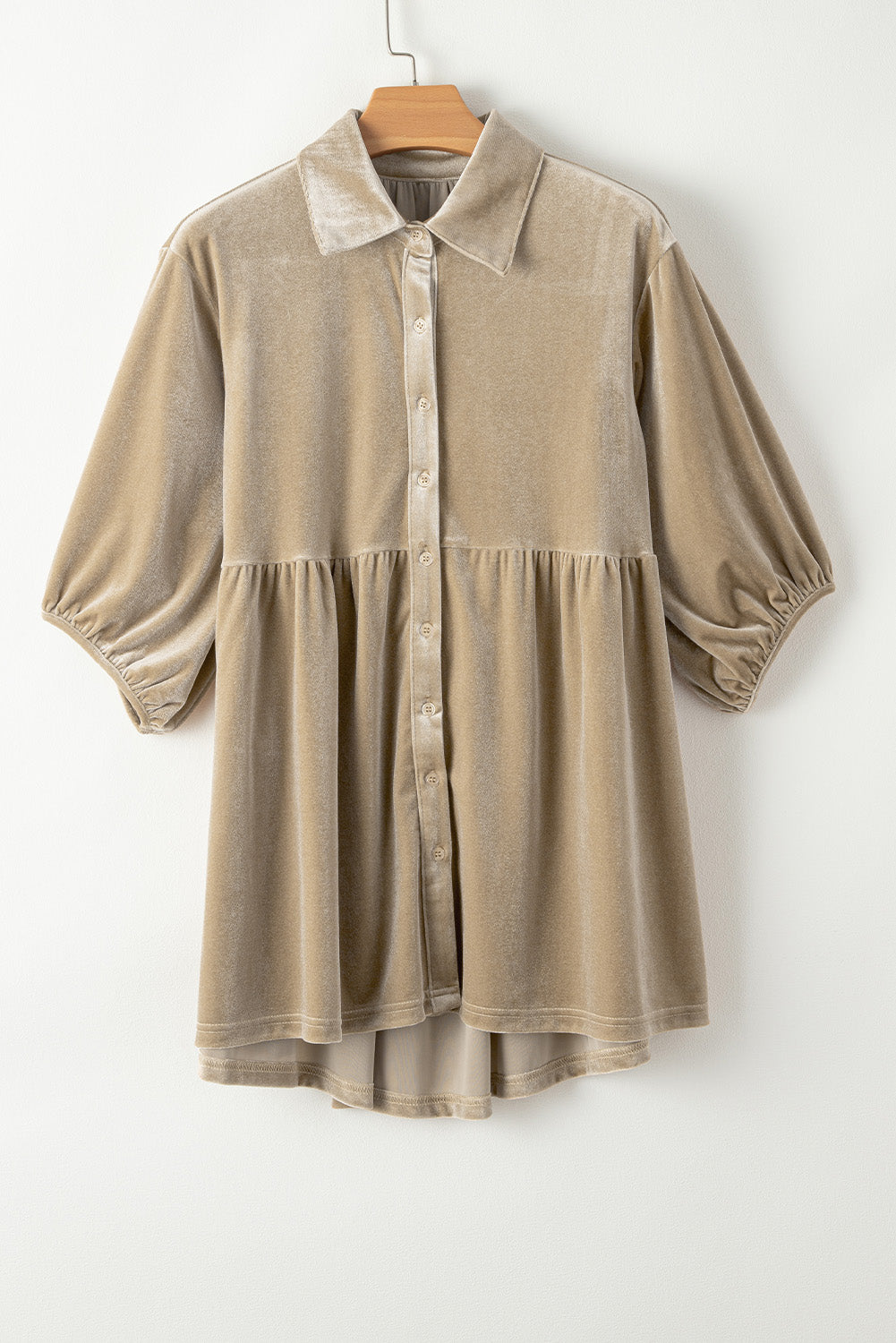 Dark Grey 3/4 Sleeve Tunic Babydoll Velvet Shirt