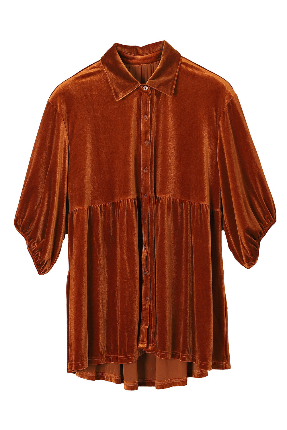 Dark Grey 3/4 Sleeve Tunic Babydoll Velvet Shirt