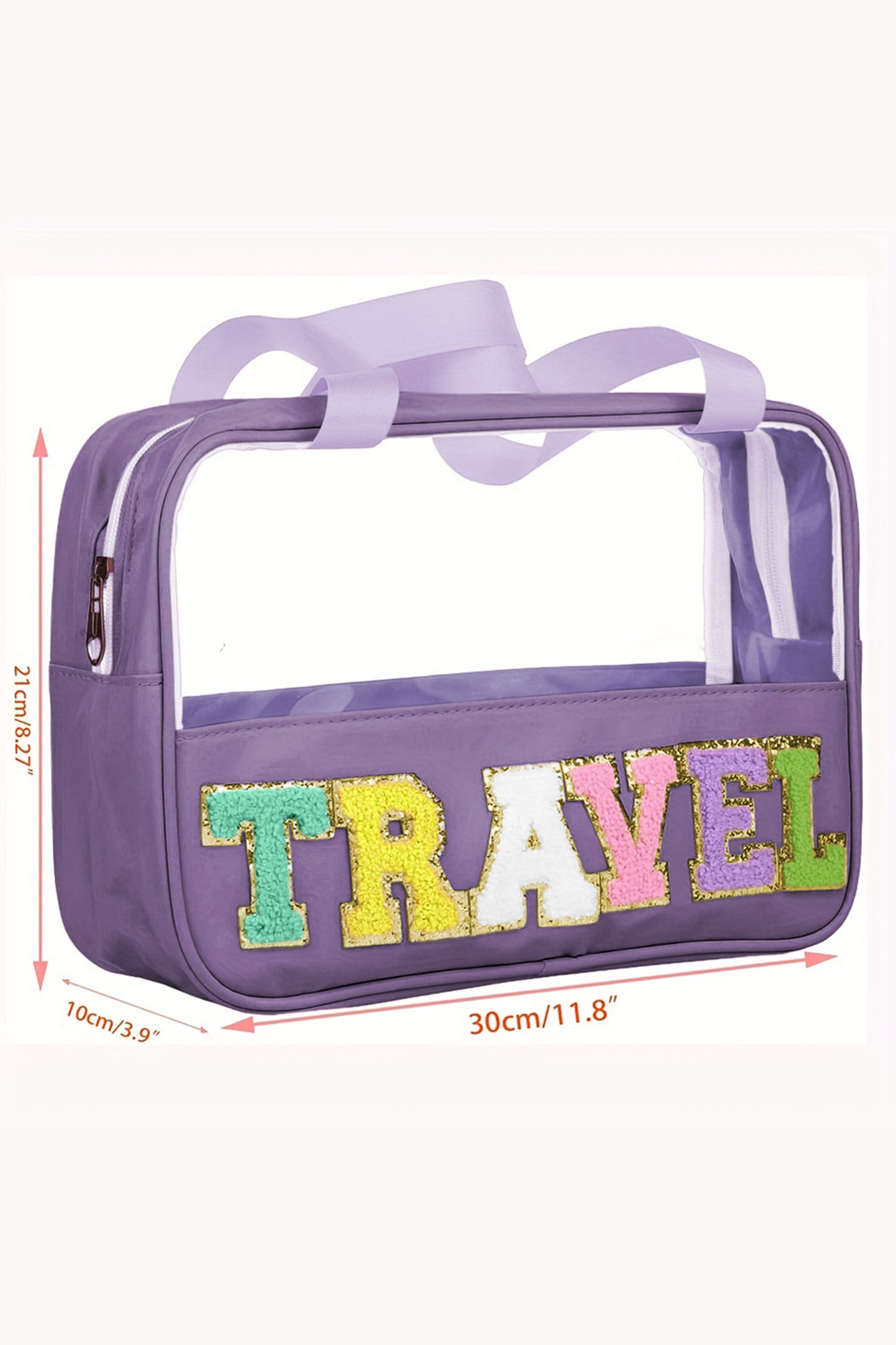 Black TRAVEL Chenille Letter Clear PVC Makeup Bag