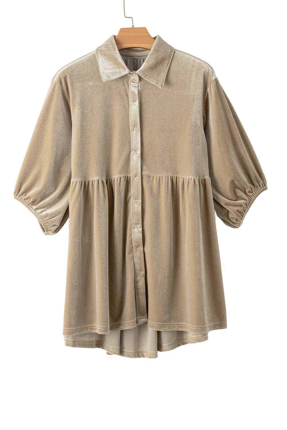 Dark Grey 3/4 Sleeve Tunic Babydoll Velvet Shirt