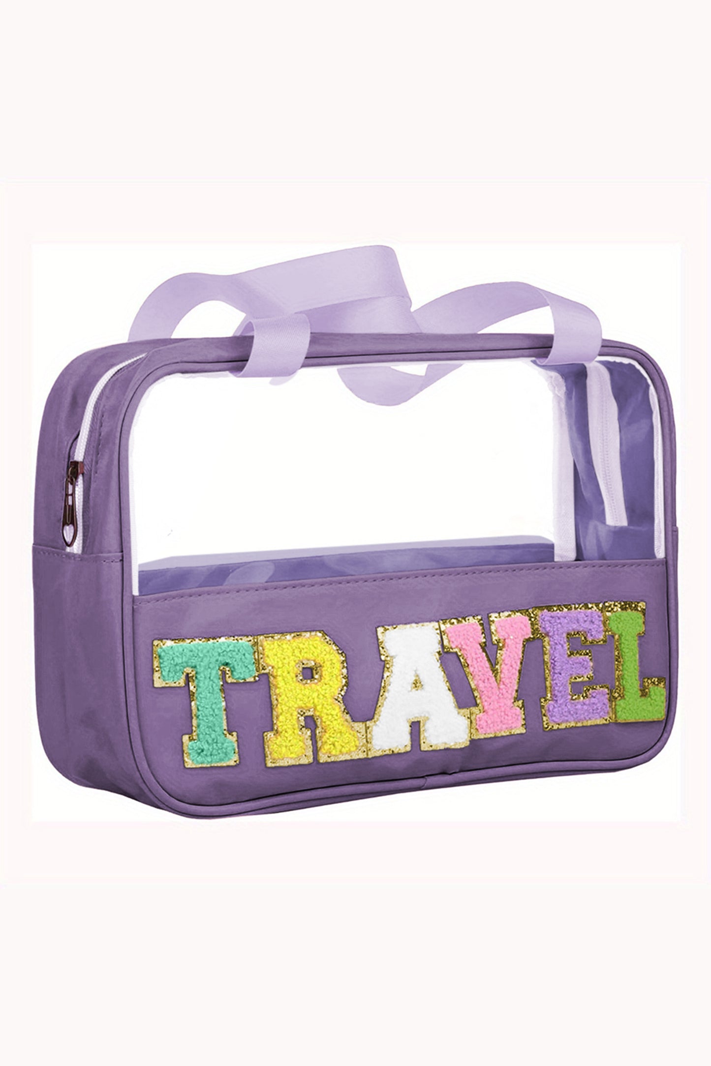 Black TRAVEL Chenille Letter Clear PVC Makeup Bag