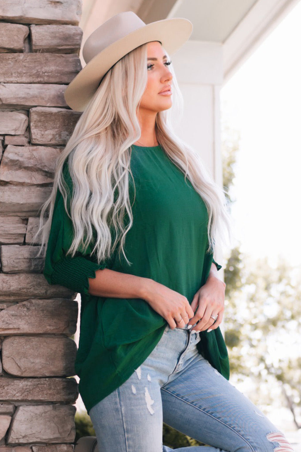 Apricot Smocked Wrist Shift Top