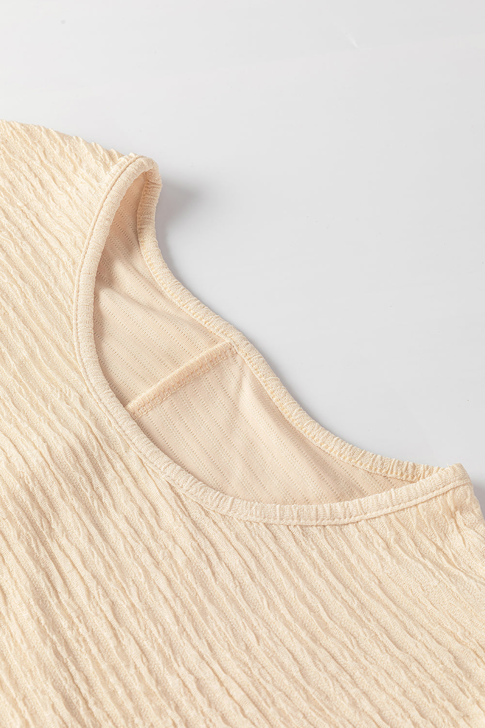 Light Pink Solid Textured Ruffled Short Sleeve Blouse