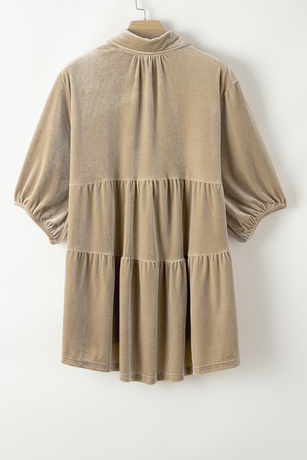 Dark Grey 3/4 Sleeve Tunic Babydoll Velvet Shirt