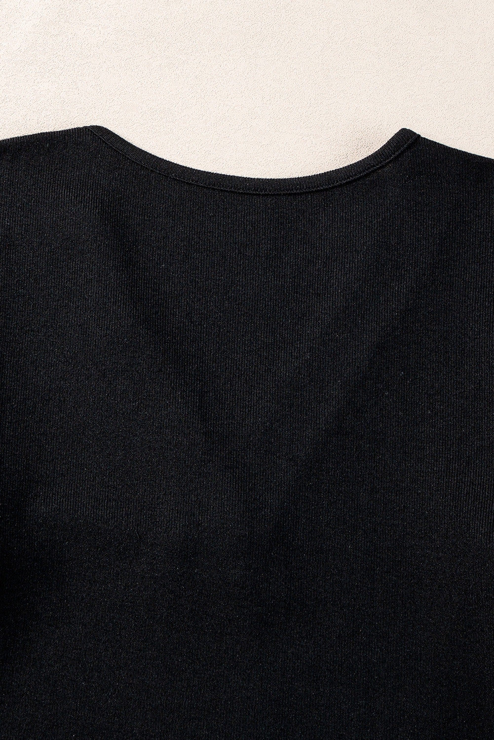 Light Grey Buttoned V Neck Ribbed Puff Sleeve Top